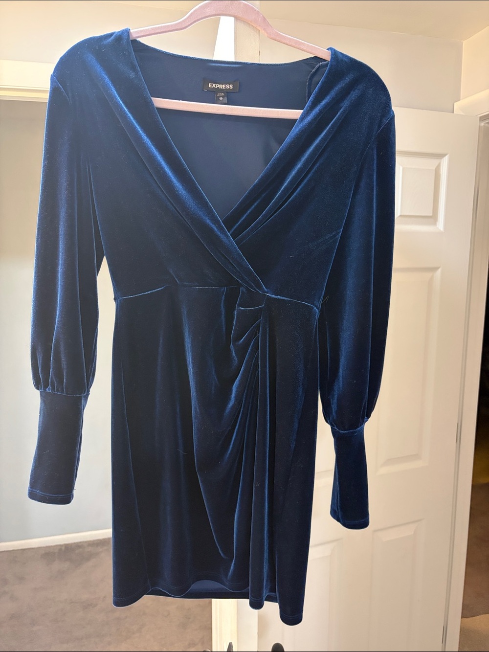 Express Deep Blue Velvet Long-Sleeve Dress